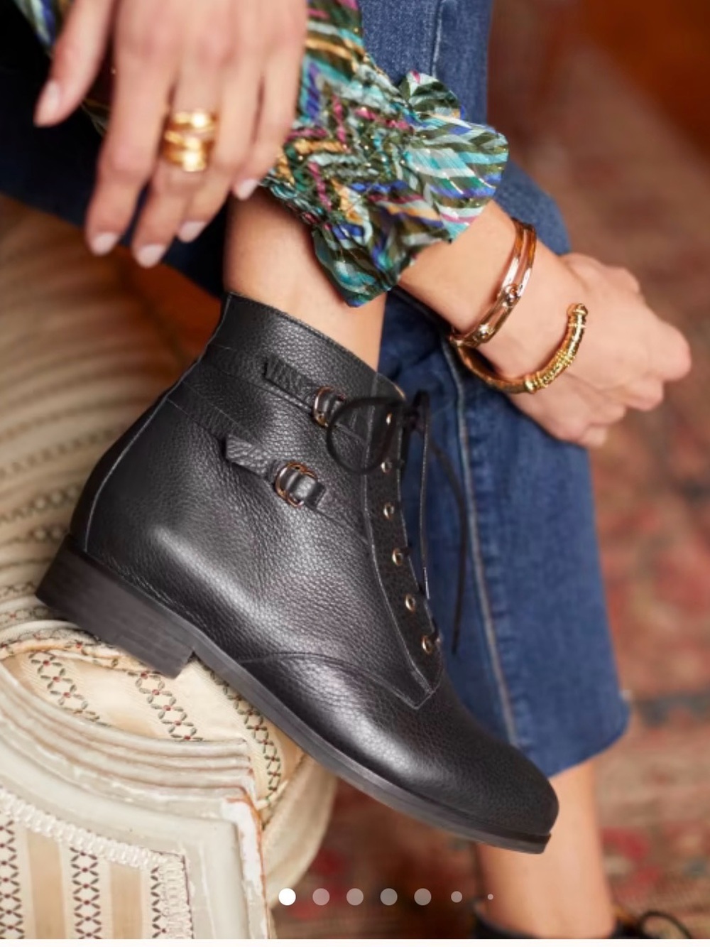 Sezane Low Solene Black Leather Lace-Up Ankle Boots Buckle Straps New